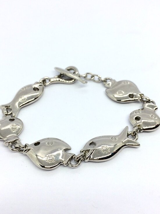 VINTAGE TRIFAFI FISH Bracelet Silver Tone Link Nautical Toggle Statement - Picture 4 of 15
